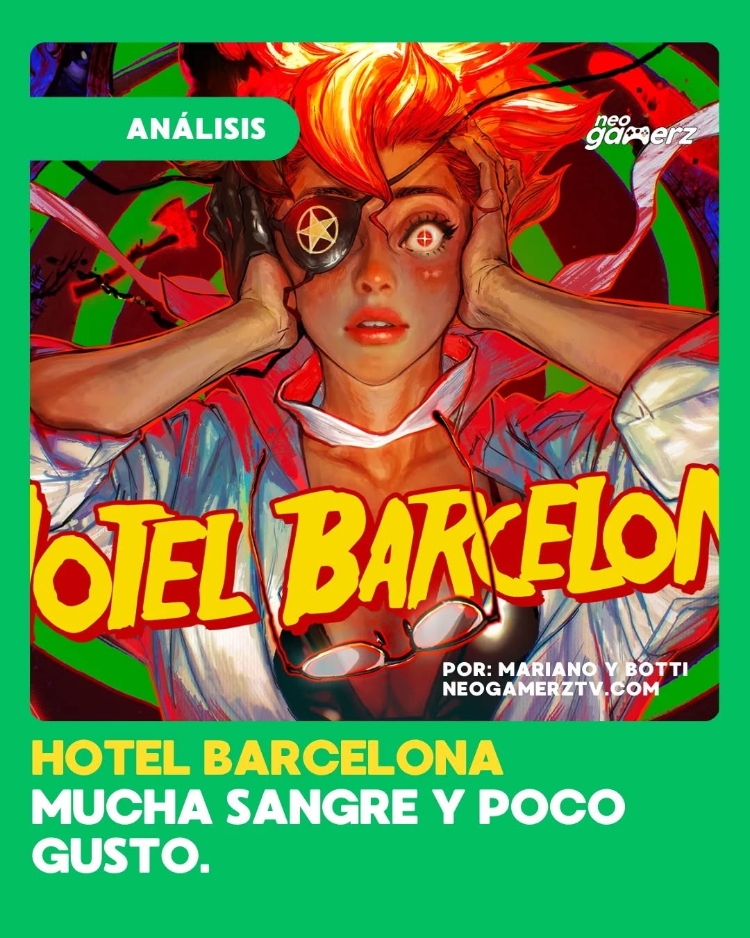 NUEVA RESEÑA: HOTEL BARCELONA 🏨🩸

Vamos despidiendo el año con una reseña en conjunto de Mariano y @nahue_botti del nuevo juego de Suda51 y Swery, dos de los nombres más excéntricos de la escena japonesa que tienen en su catálogo obras de culto como No More Héroes o Deadly Premonition 💚

Aunque el juego desde lo estético es llamativo y muy propio de sus autores, en la práctica hay elementos que nos dejaron con gusto a poco. Pueden leer el análisis completo en nuestra página 💻